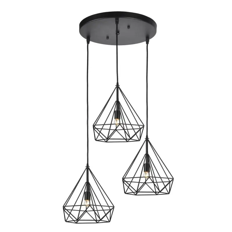Popular Lámpara de techo colgante Sauce 3xE27 acabado metal negro estilo moderno 60cm Ø