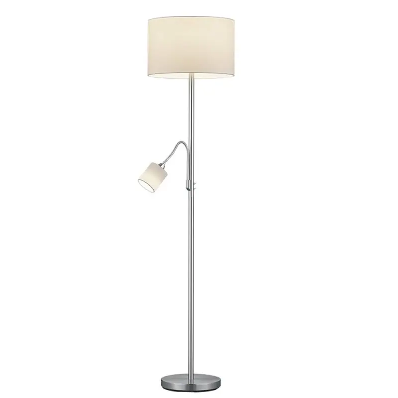 Promoción Lámpara de pie Hotel Lector 1xE27+1xE14 acabado níquel pantalla tela estilo moderno 40cm Ø