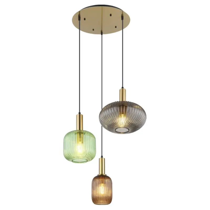 Lámpara de techo colgante Normy 3xE27 acabado oro envejecido tulipas cristal estilo moderno 55cm Ø Marca Reconocida