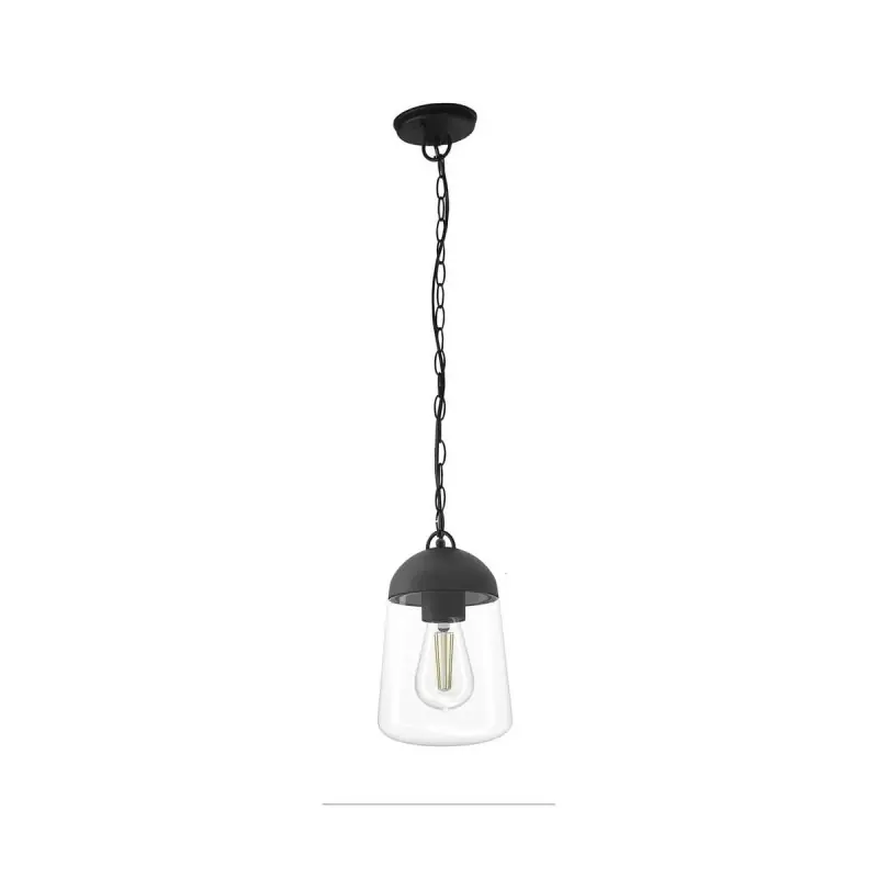 Garantía De Devolución De Dinero Lámpara de techo colgante Nera 1xE27 acabado aluminio negro cristal transparente IP44 uso exterior estilo moderno 15cm Ø