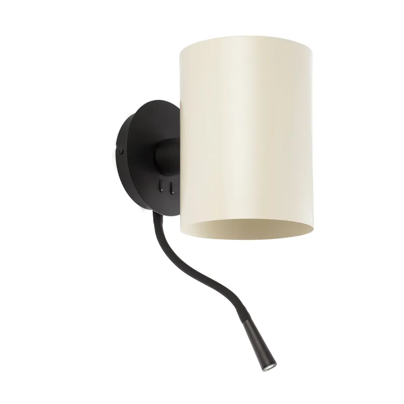 Lámpara de pared aplique Faro Guadalupe con lector E27 LED negro y beige 20032-80 Disponible Ahora