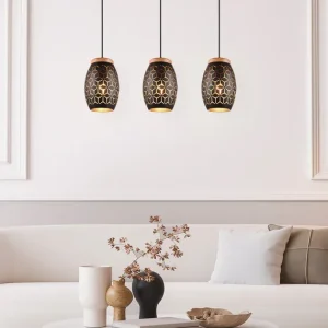 Oferta Especial Lámpara de techo colgante Trio Bidar 3 luces negro y dorado 150cm R31573080