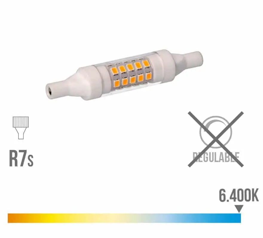 Precio Económico BOMBILLA LINEAL LED 78 MM R7S 5.5W 600 LM 6400K LUZ FRIA BASE CERAMICA