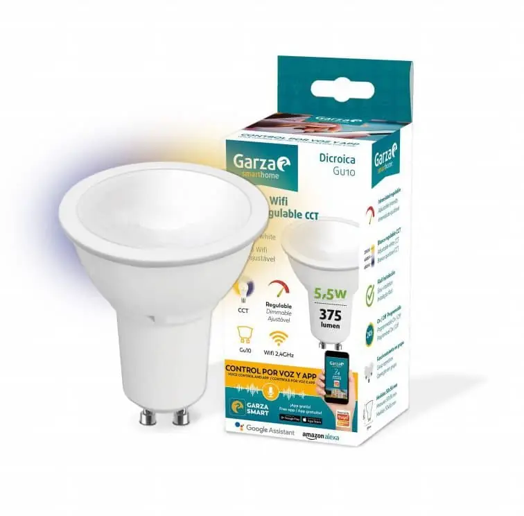 Venta Final Garza 40176 Smarthome Bombilla LED WiFi CCT 5.5w GU10 Inteligente, Control por Voz y Alexa, 5 W, Blanco