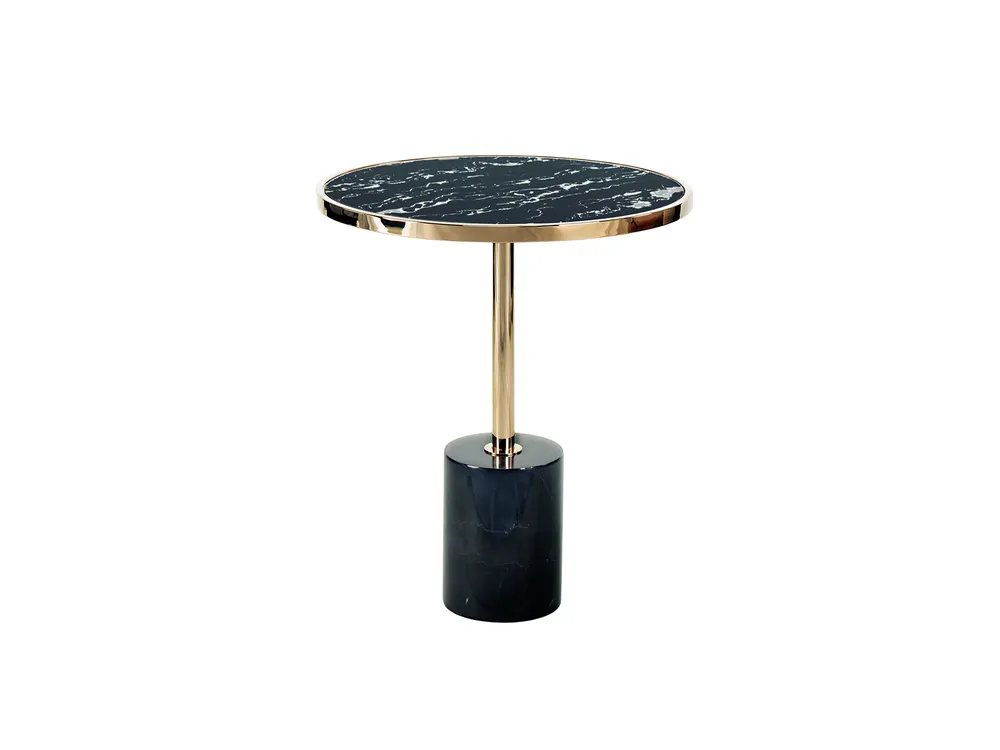 Mesa auxiliar Schuller Dekala dorado y negro mármol y acero 54cm Oferta De Temporada