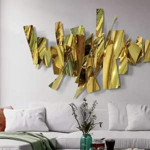 A Buen Precio Escultura de pared Schuller Fracture dorado brillo acero inoxidable 110cm