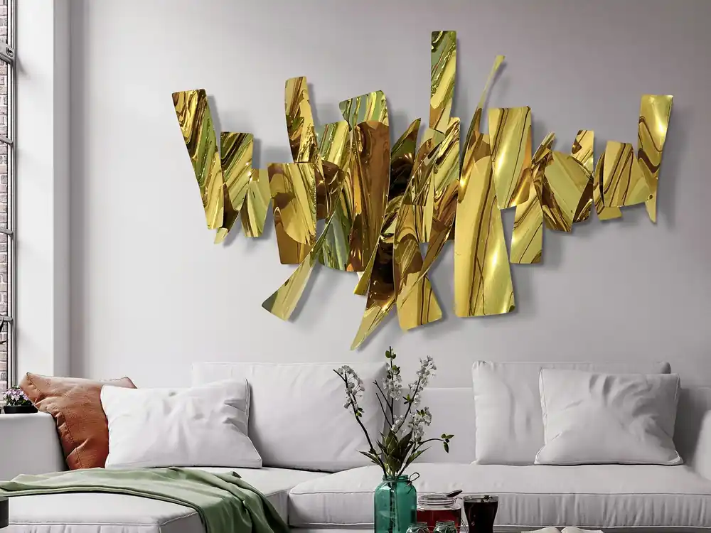 A Buen Precio Escultura de pared Schuller Fracture dorado brillo acero inoxidable 110cm
