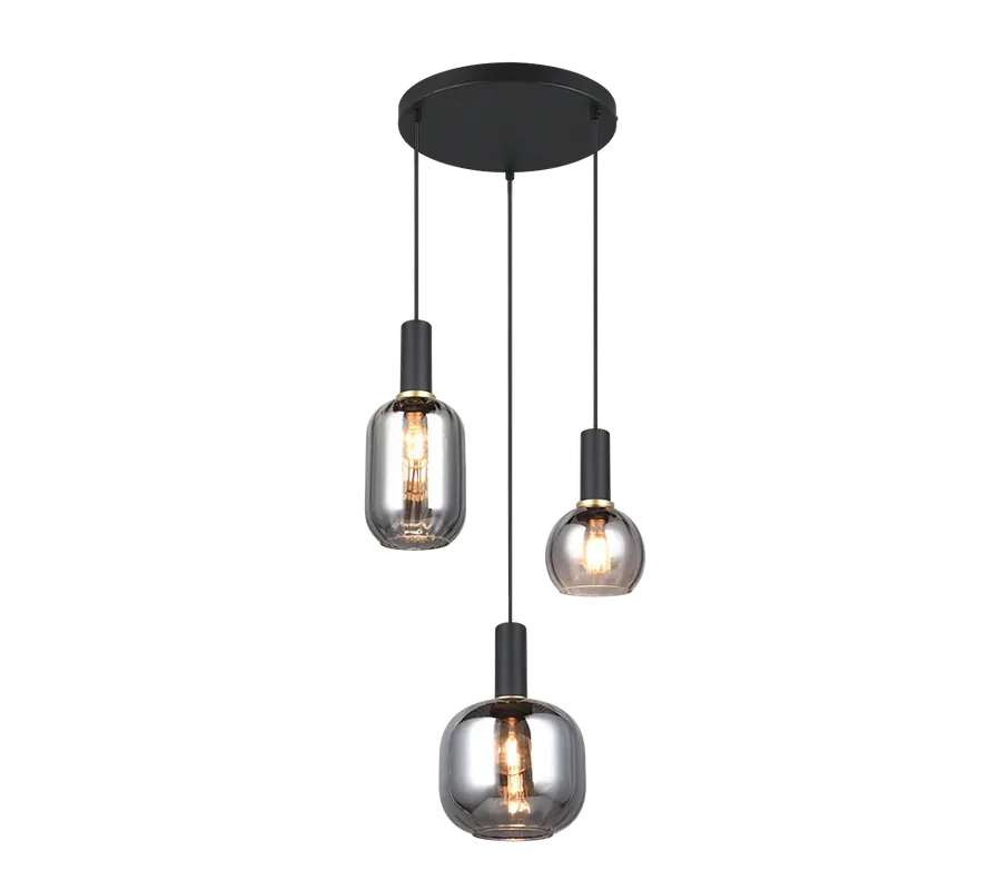 Última Versión Lámpara de techo colgante Trio Diva 3 luces negro mate 150cm 319830332